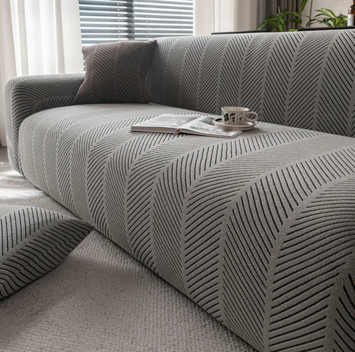 Housse de Canapé Extensible Texturée Géométrique