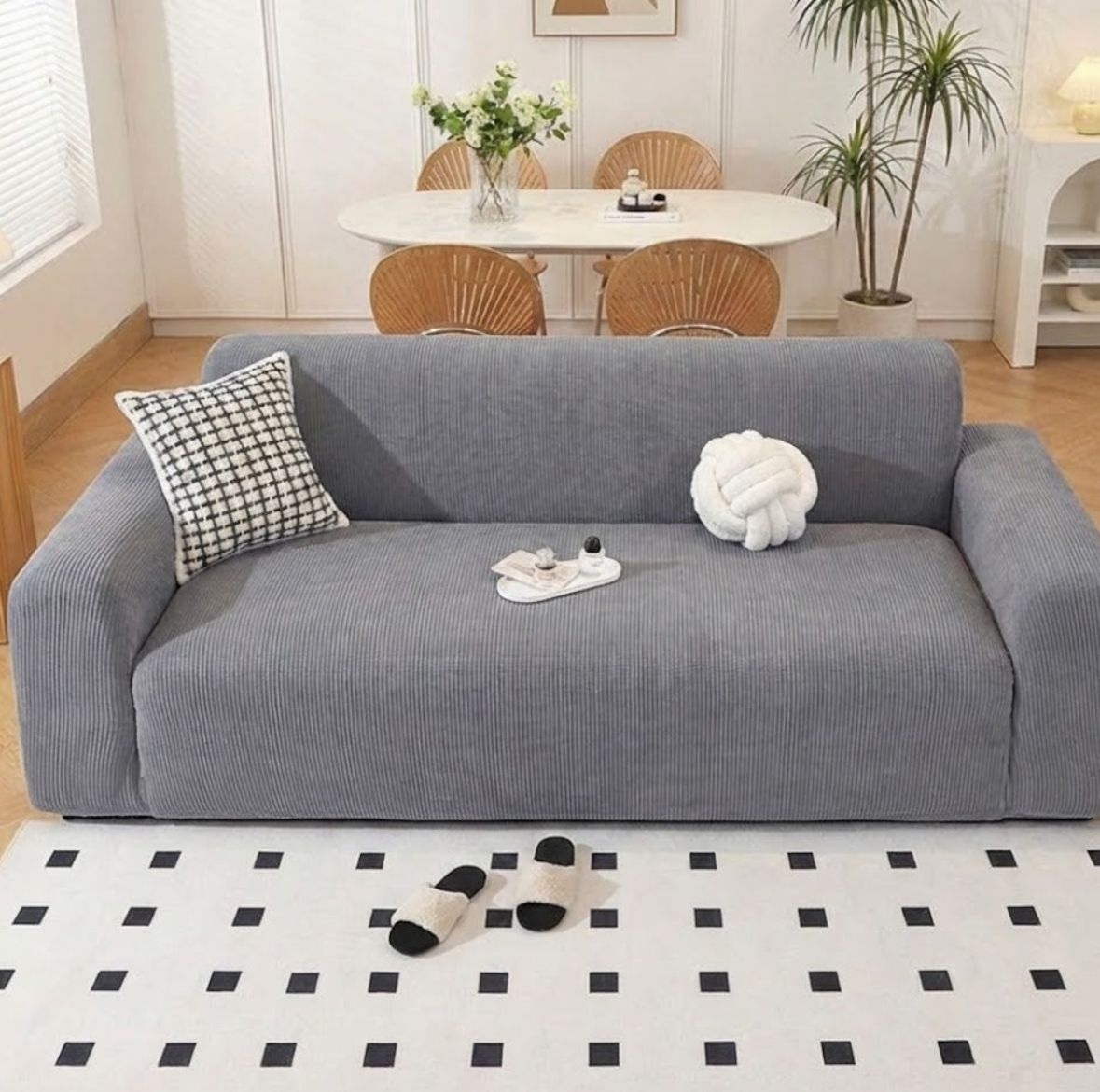 Housse de Canapé en Velours Côtelé Extensible