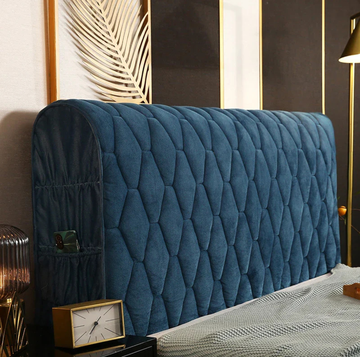 Housse de Tête de Lit Matelassée avec Poche Latérale