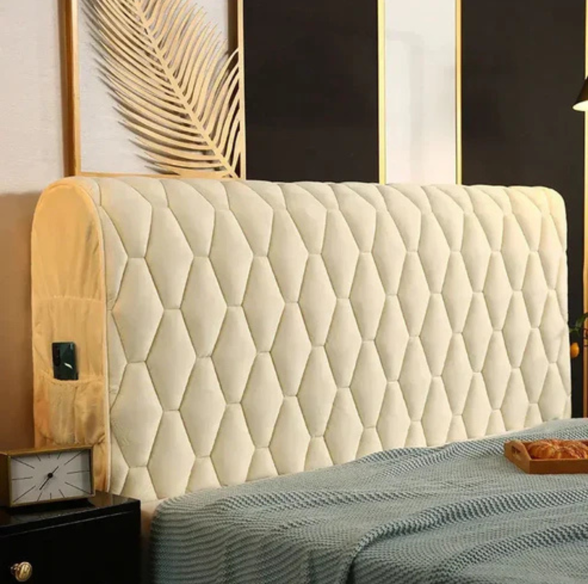 Housse de Tête de Lit Matelassée avec Poche Latérale