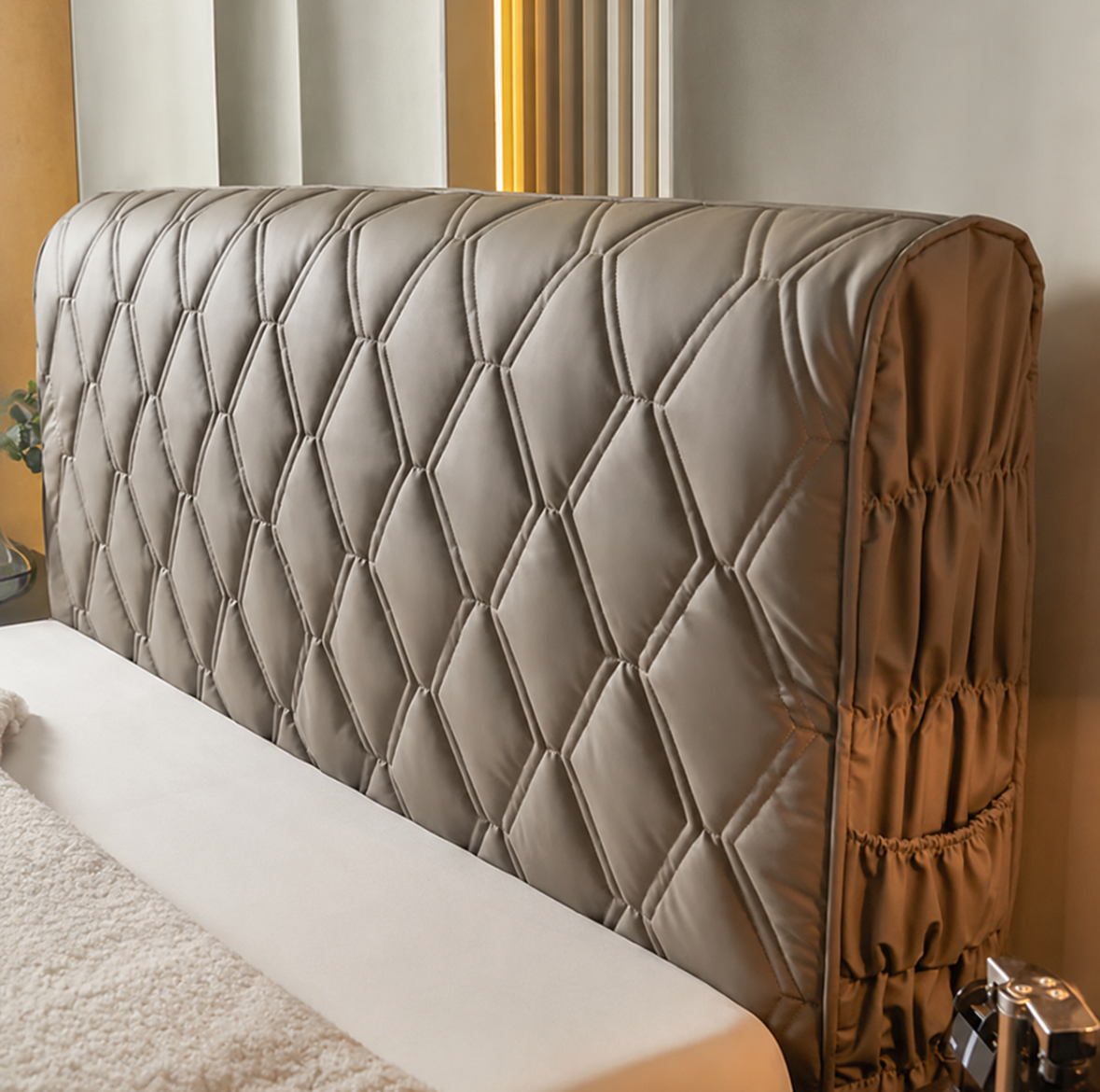Housse de Tête de Lit Matelassée Effet Cuir