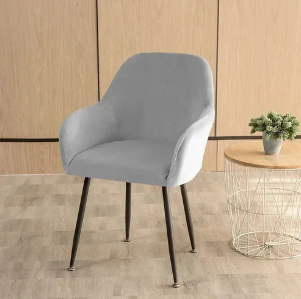 Housse de Chaise Velours avec Accoudoirs