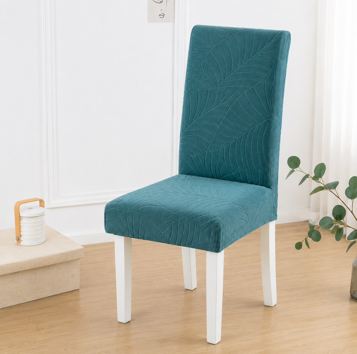Housse de Chaise Jacquard à Motif Végétal en Relief